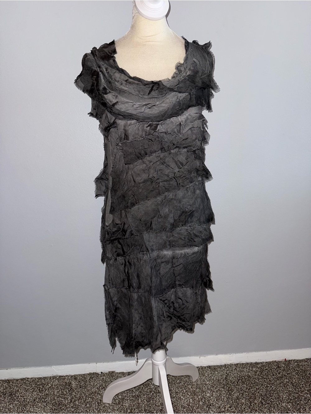 Tempo Paris Charcoal Layered Ruffle I Midi Dress